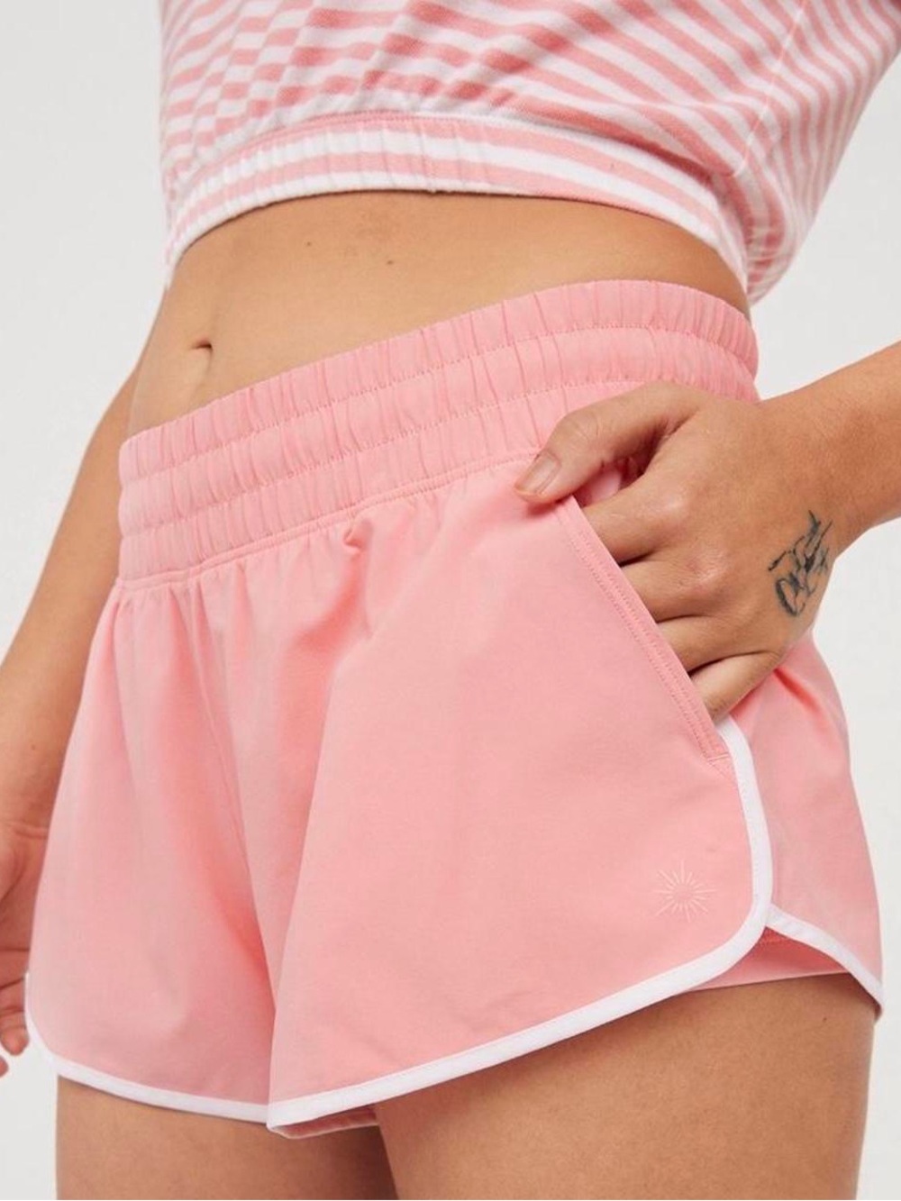 aerie offline Hot Stuff High-Waist Shorts Coral with White Trim